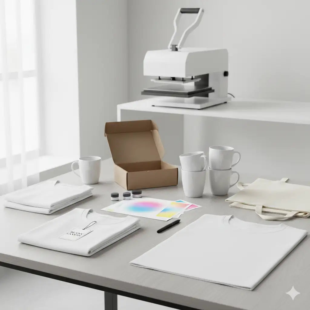 White heat press machine with handle and digital display, likely for sublimation or screen printing.