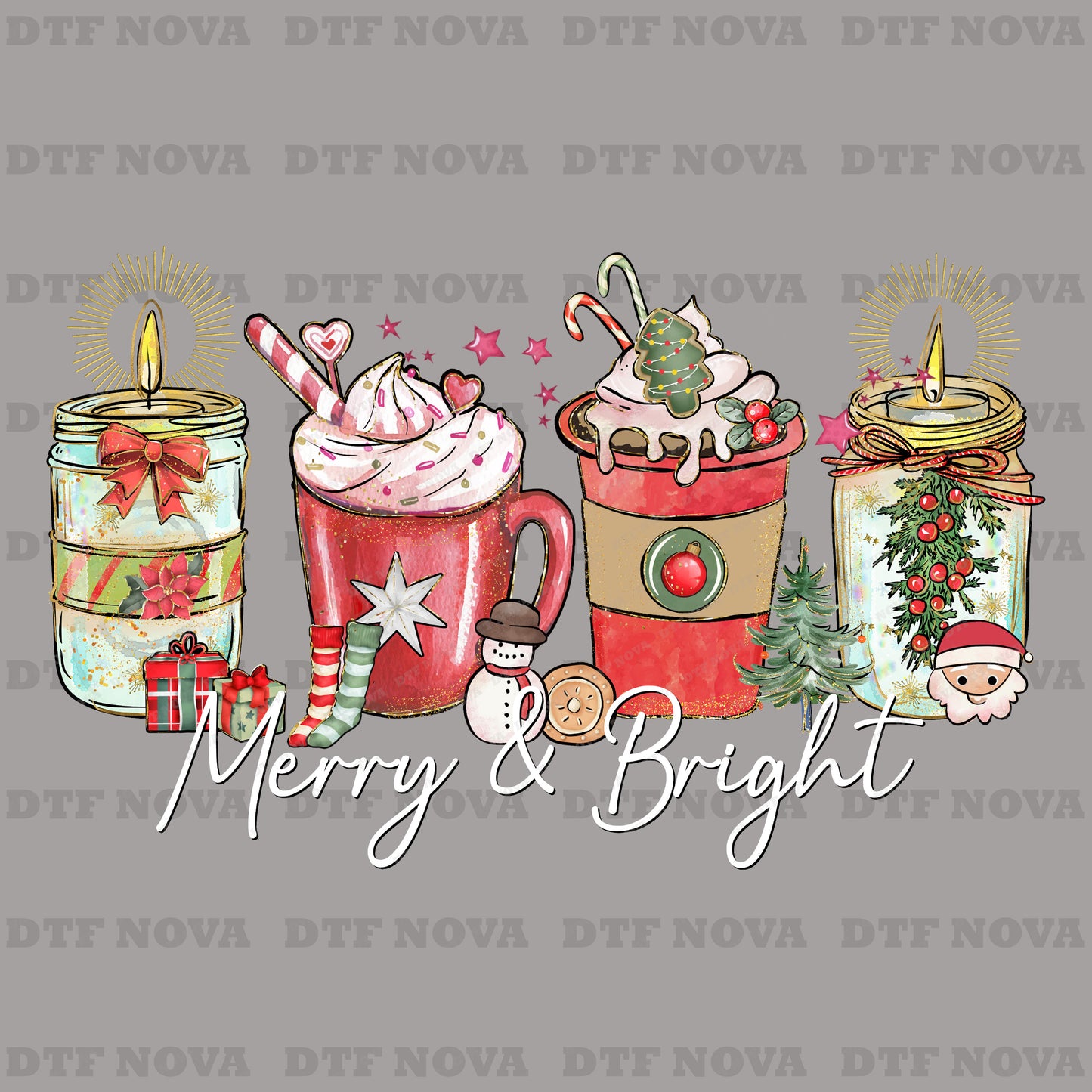Merry and Bright Christmas Coffee DTF Transfer – Ready to Press Heat Transfers