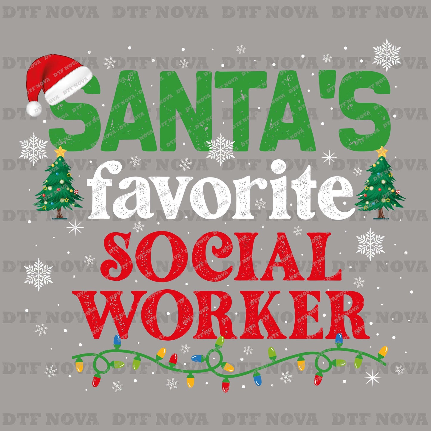 Christmas Santa’s Favorite Social Worker DTF Transfer – Ready to Press Heat Transfer for T-Shirts, Sweatshirts & Hoodies